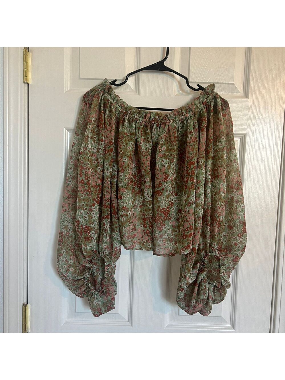 Cottagecore Romantic Floral Off Shoulder Puff Sleeve Crop Top M